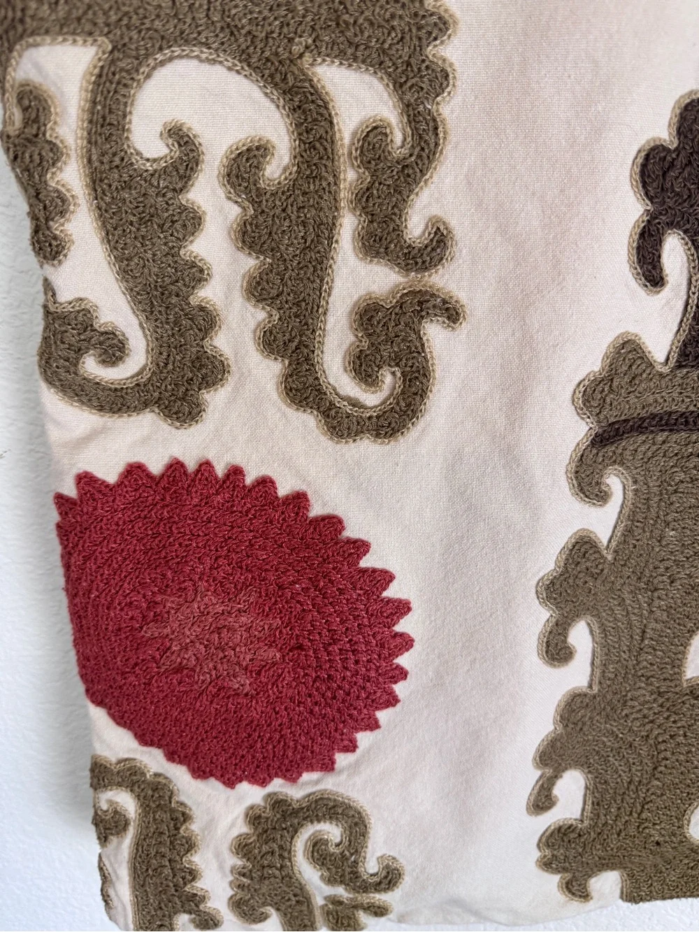 Pottery Barn Euro Pillow Sham 26x26 Embroidered Floral Red/Beige/Green